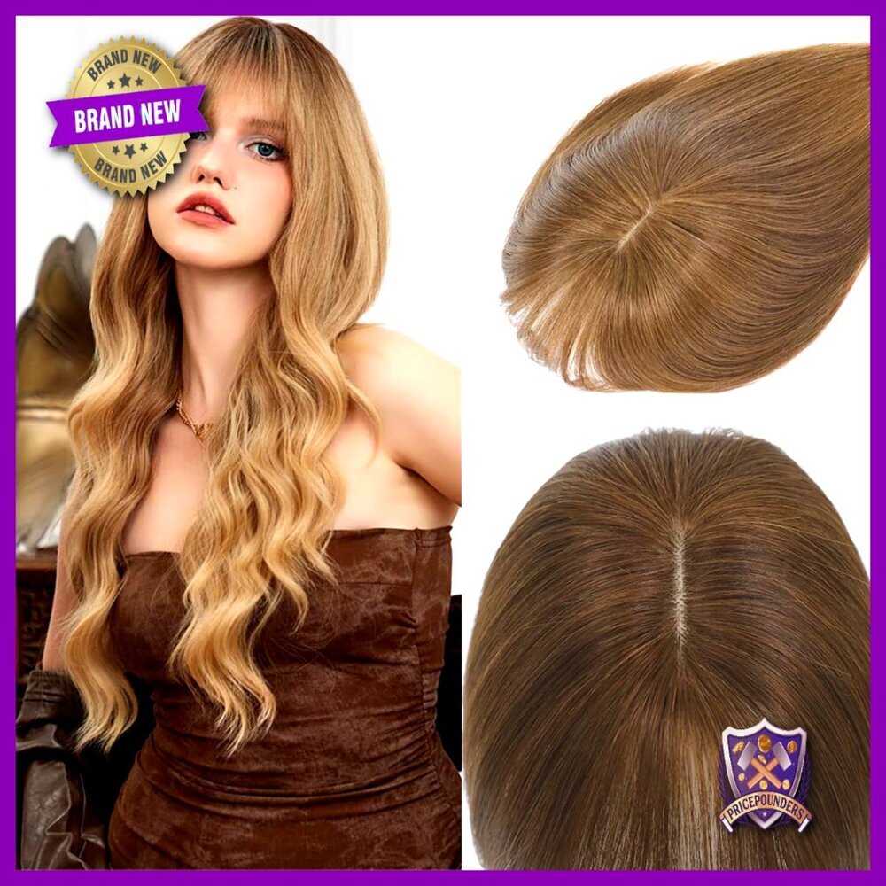 Real Human Hair Topper Wispy Bangs Lightweight Realistic Scalp Hairpiece for